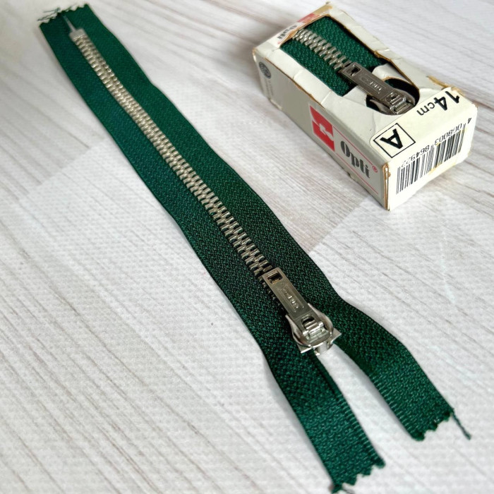 Блискавка металева нероз'ємна Opti, 14 см (зелена)