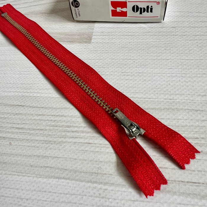 Блискавка металева нероз'ємна Opti, 18 см (червона)