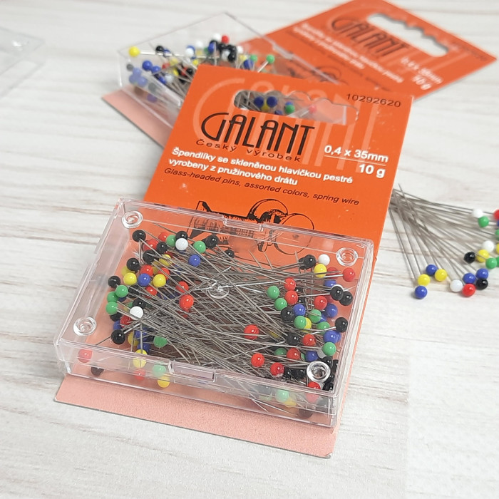 Кравецькі булавки GALANT, зі скляними різнокольоровими голівками, 0,4*35 мм, 10 г
