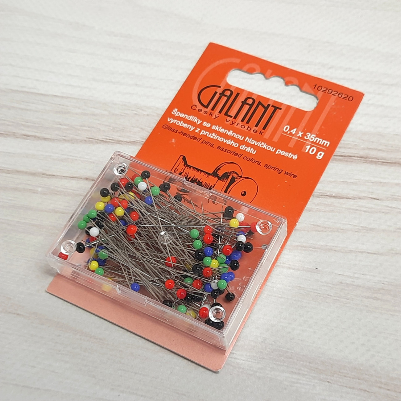 Кравецькі булавки GALANT, зі скляними різнокольоровими голівками, 0,4*35 мм, 10 г