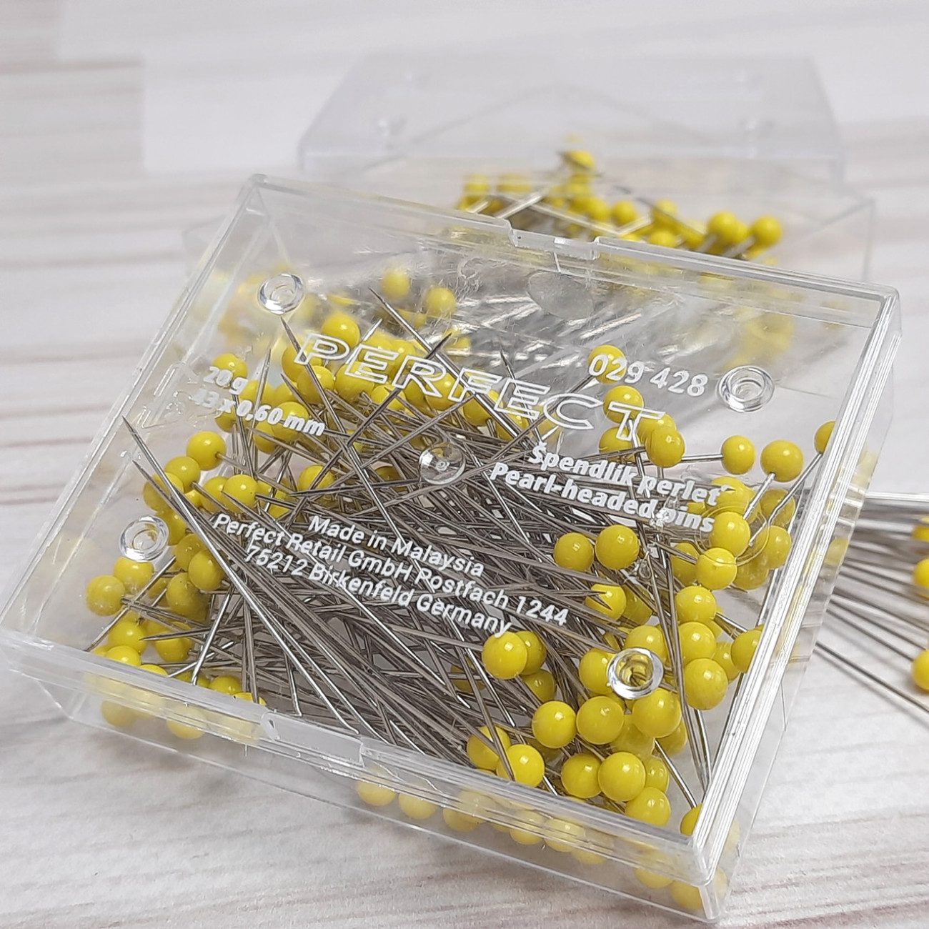 Кравецькі булавки PERFECT, зі скляними жовтими голівками, 0,6*43 мм, 20 г