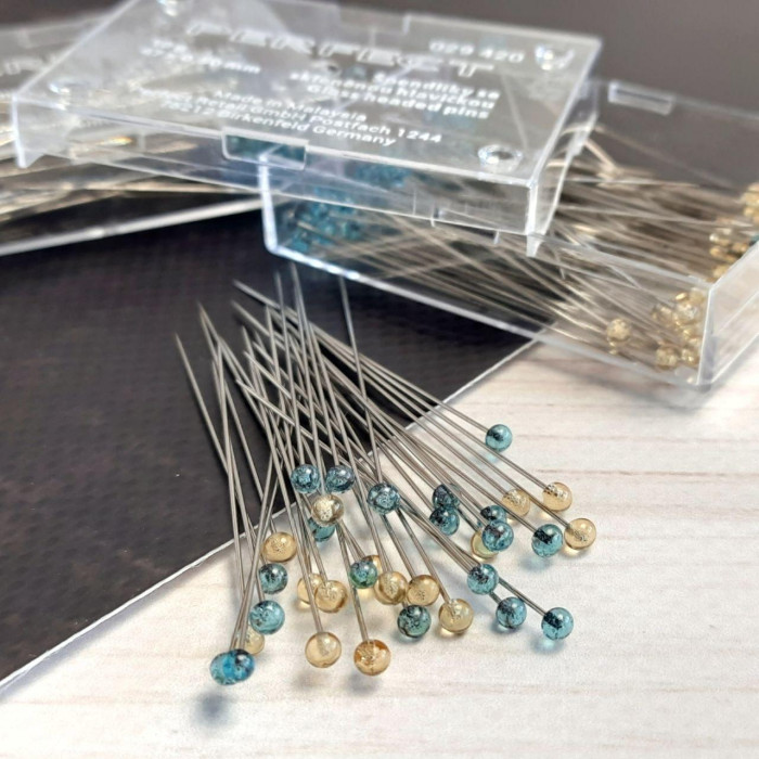 Кравецькі булавки PERFECT, зі скляними жовто-блакитними голівками, 0,5*47 мм, 10 г