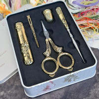 Вінтажний набір (ножиці, наперсток, шило, кейс для голок), (золото)