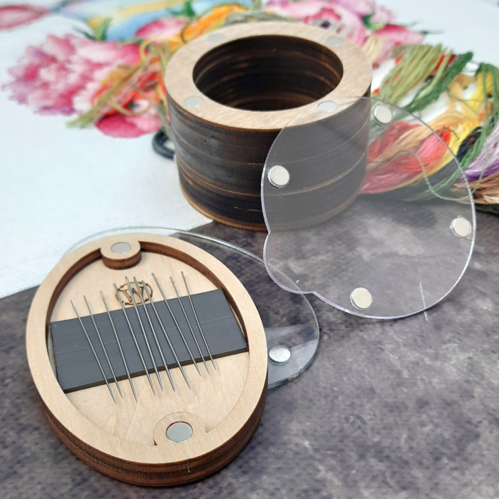 Подарунковий рукодільний набір №2 (гольниця овальна з голками та скринька овальна з прозорими кришками)