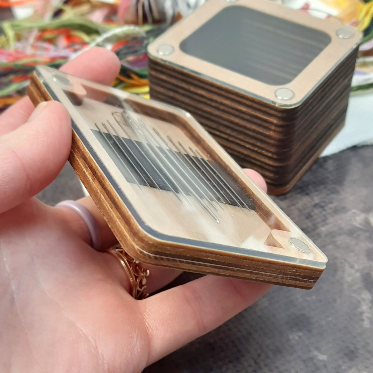 Подарунковий рукодільний набір №5 (скринька квадратна та прямокутна гольниця з голками та прозорими кришками)