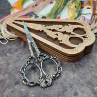 Скринька для ножиць та ножиці вінтажні Ажурні (срібло)