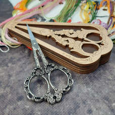 Скринька для ножиць та ножиці вінтажні Ажурні (срібло)
