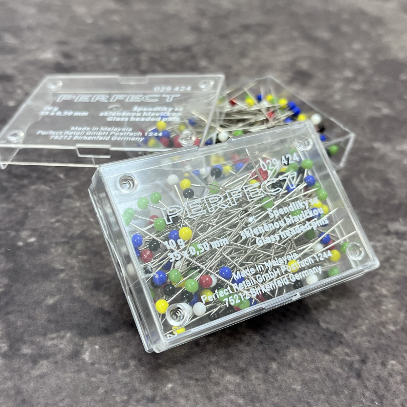 Кравецькі булавки PERFECT, зі скляними різнокольоровими голівками, 0,5*35 мм, 10 г