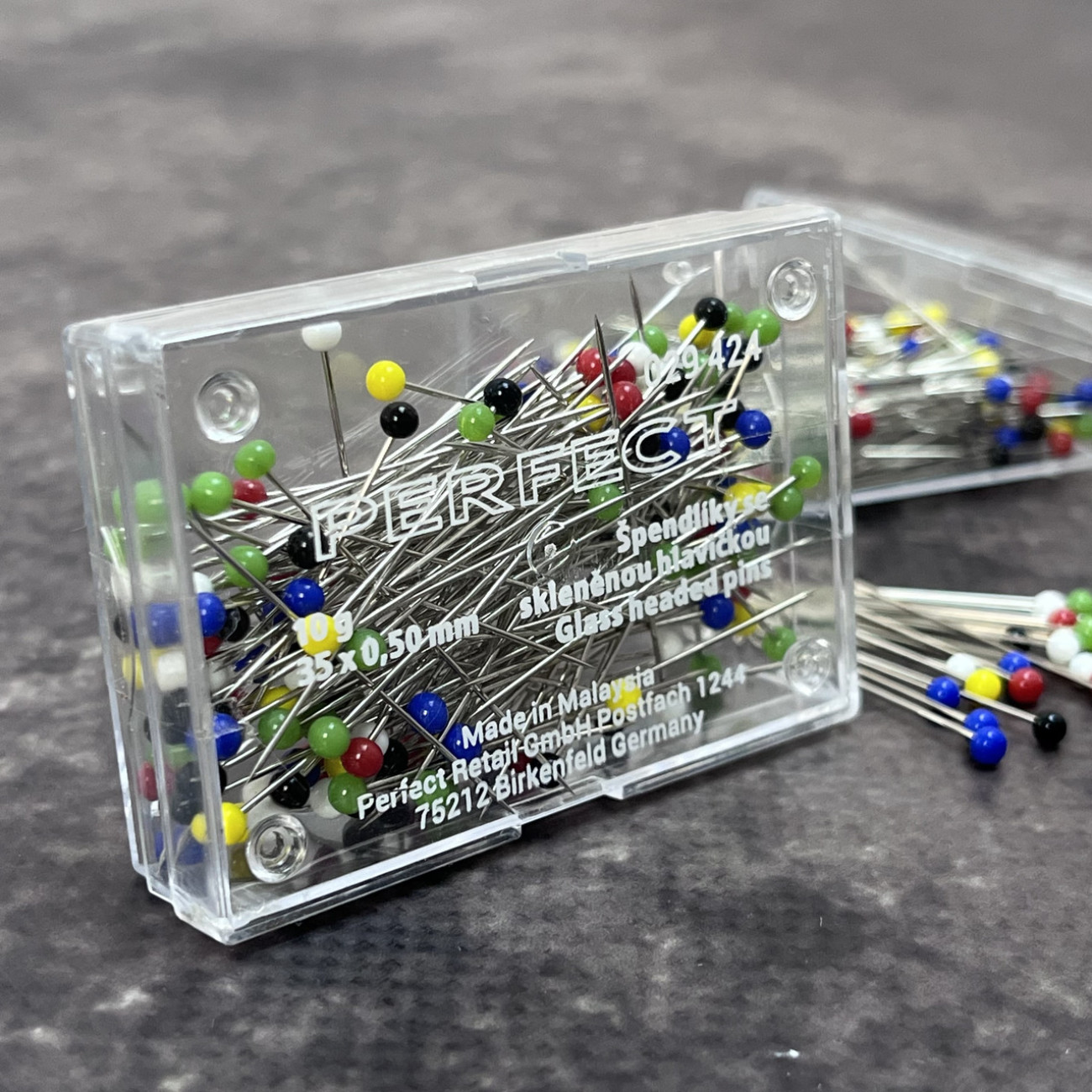 Кравецькі булавки PERFECT, зі скляними різнокольоровими голівками, 0,5*35 мм, 10 г