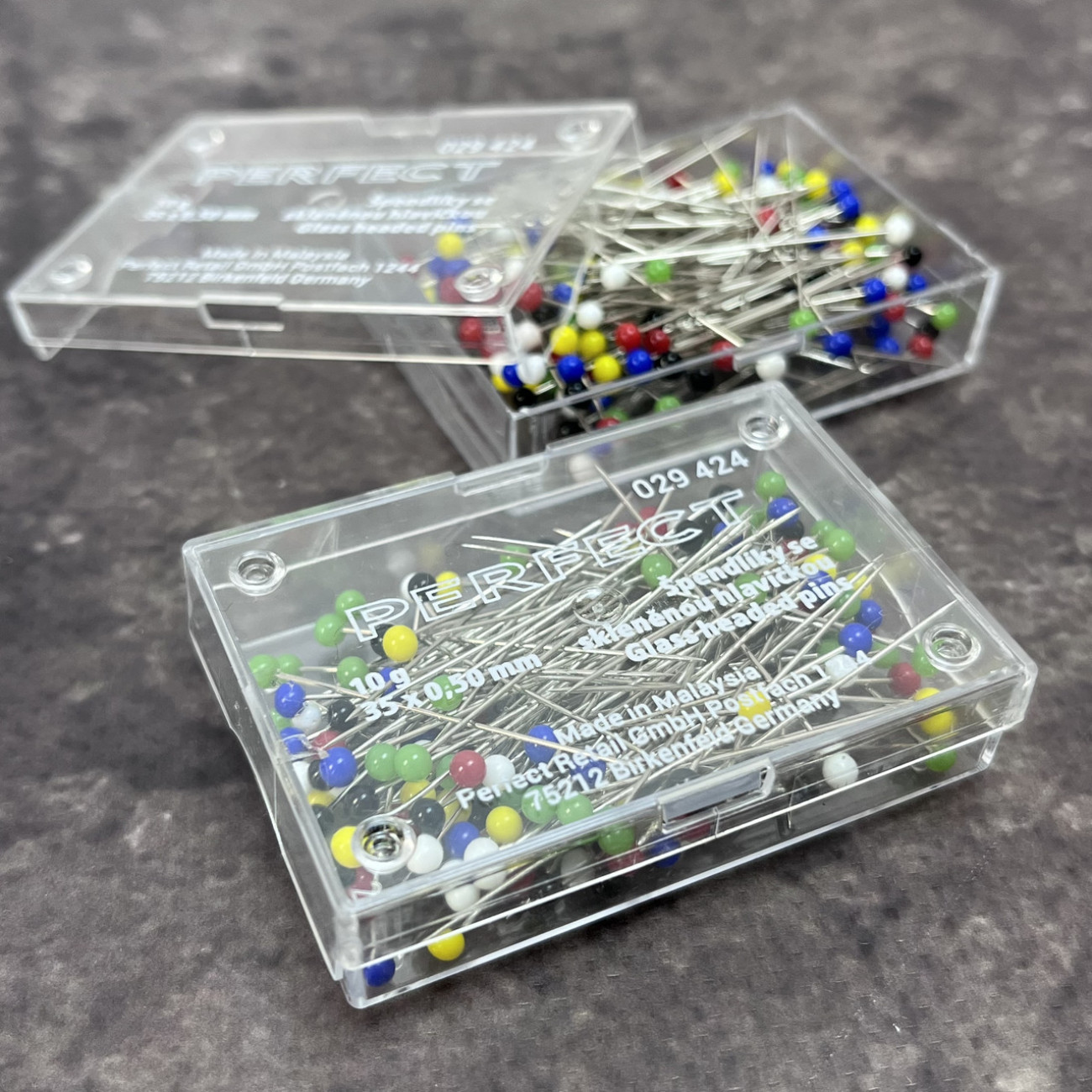 Кравецькі булавки PERFECT, зі скляними різнокольоровими голівками, 0,5*35 мм, 10 г