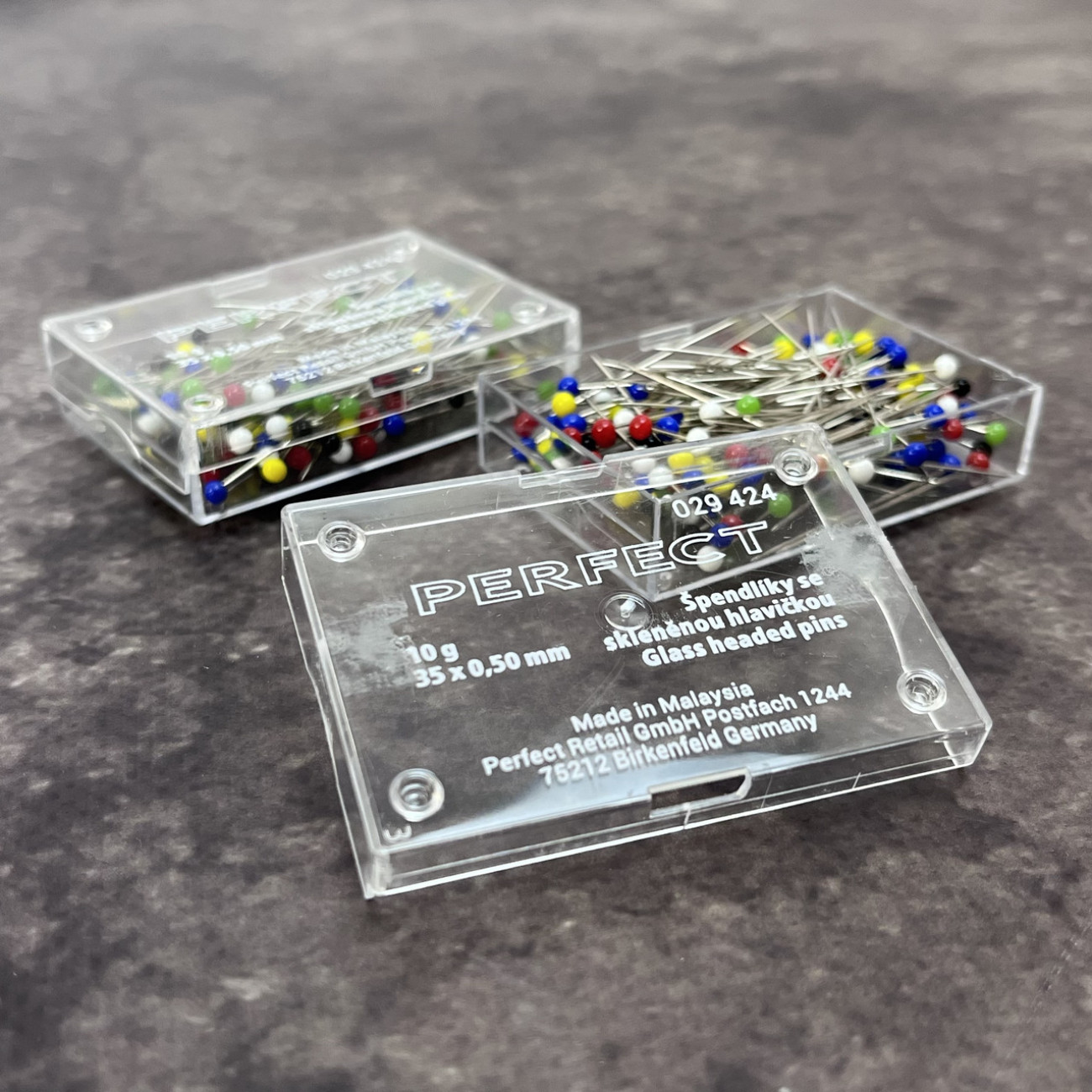 Кравецькі булавки PERFECT, зі скляними різнокольоровими голівками, 0,5*35 мм, 10 г