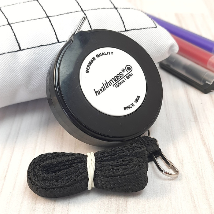 Рулетка, сантиметр кравецький, 150 см, чорна з білою серединкою