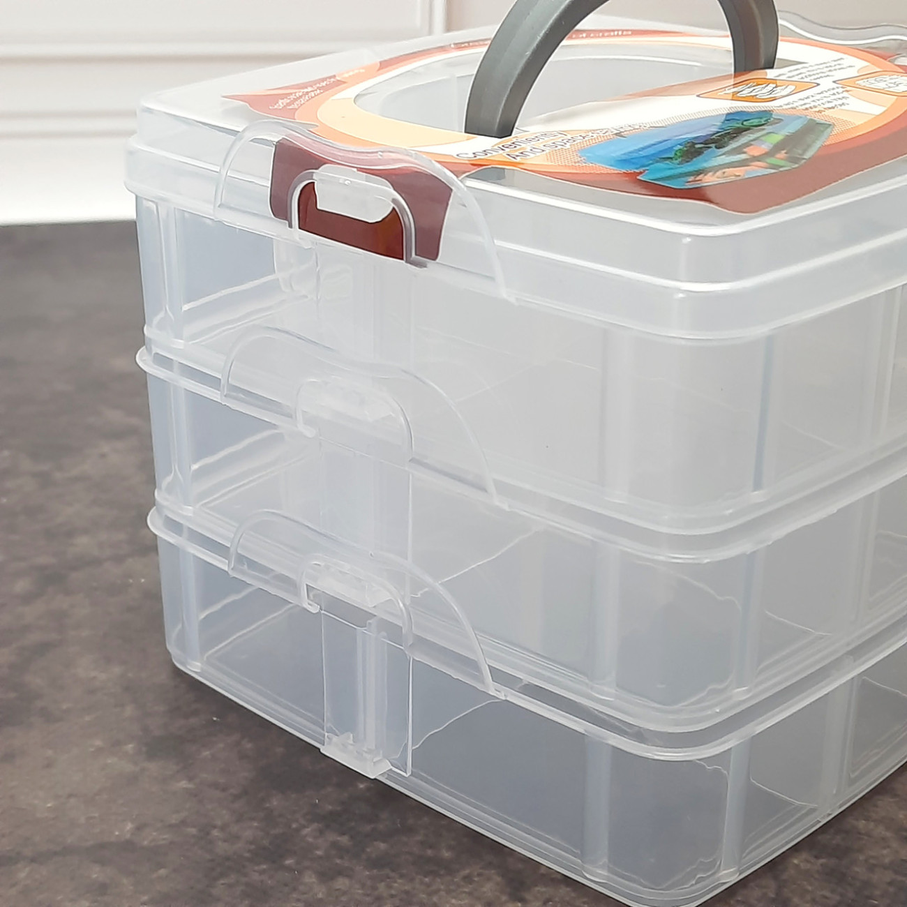 Бокс з ручкою на 3 яруси, прозорий