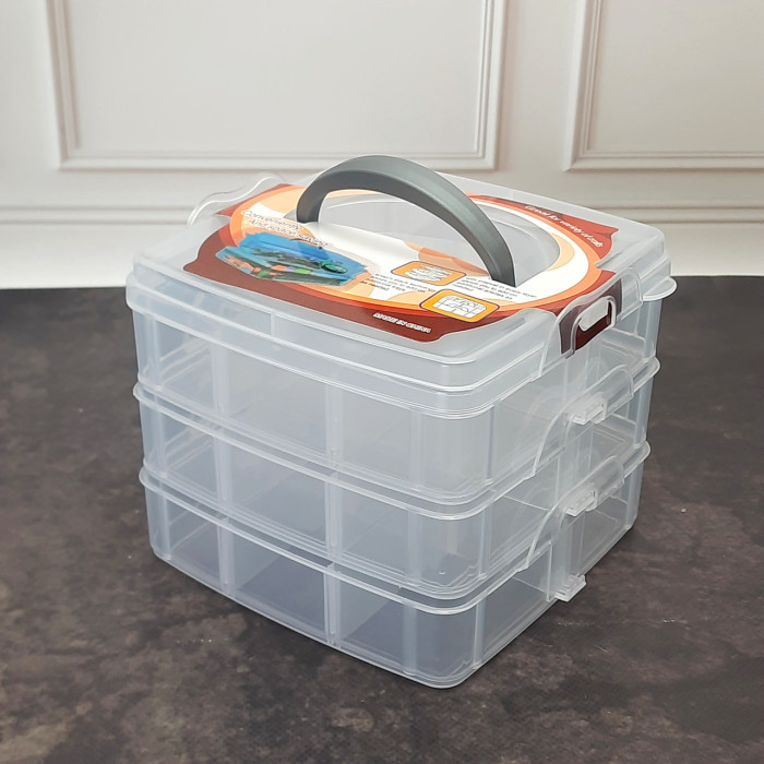 Бокс з ручкою на 3 яруси, прозорий