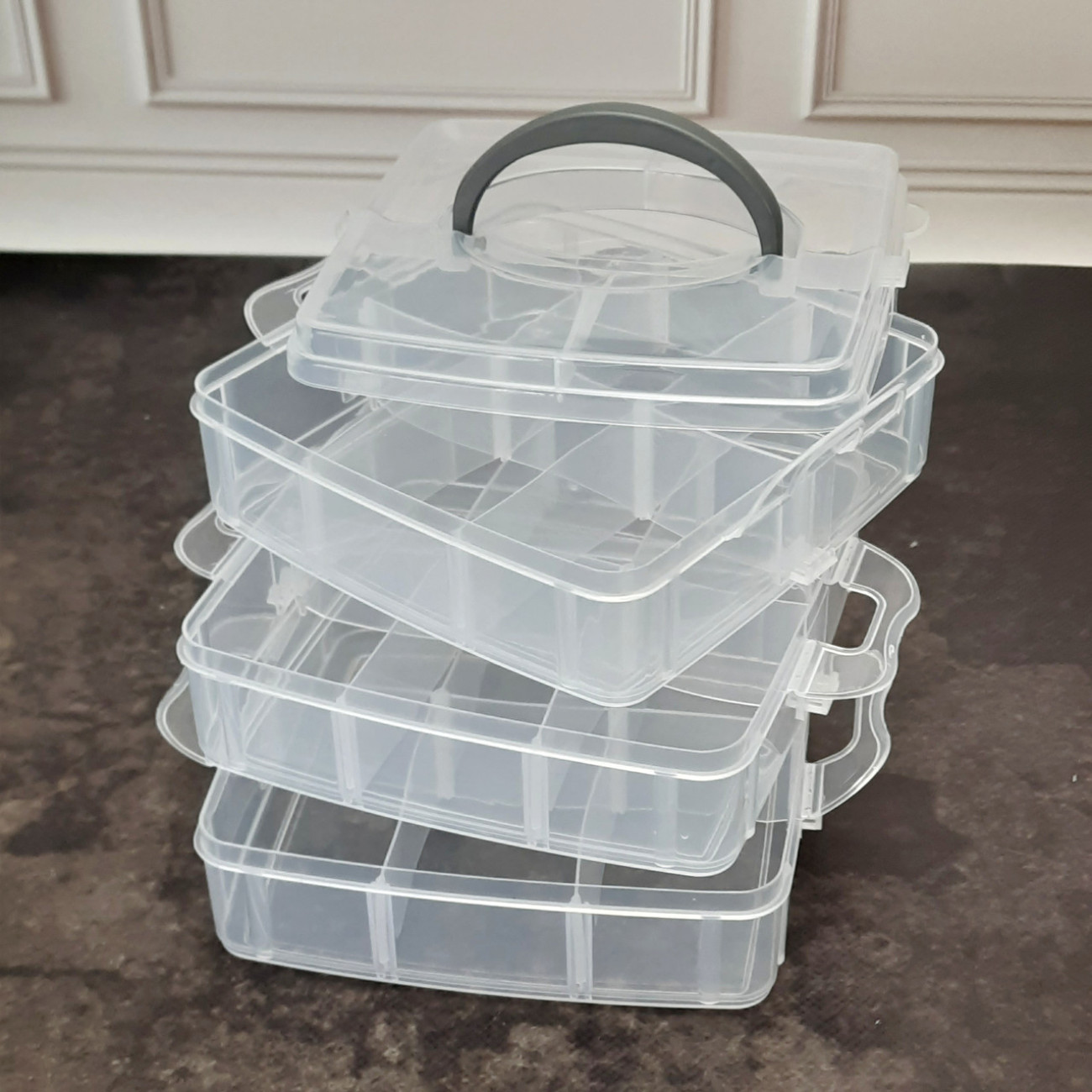 Бокс з ручкою на 3 яруси, прозорий