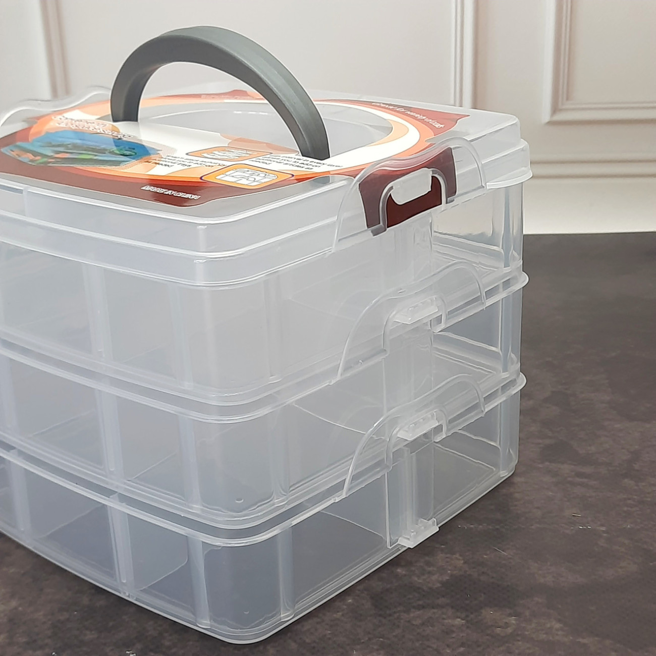 Бокс з ручкою на 3 яруси, прозорий