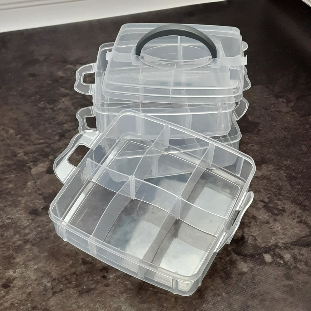 Бокс з ручкою на 3 яруси, прозорий