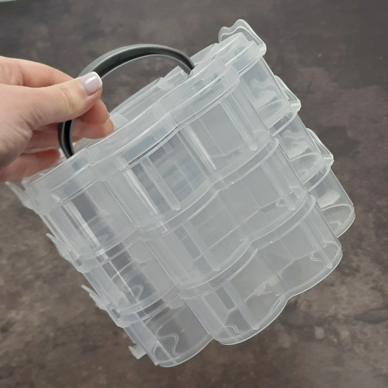 Бокс з ручкою на 3 яруси у формі квітки, прозорий