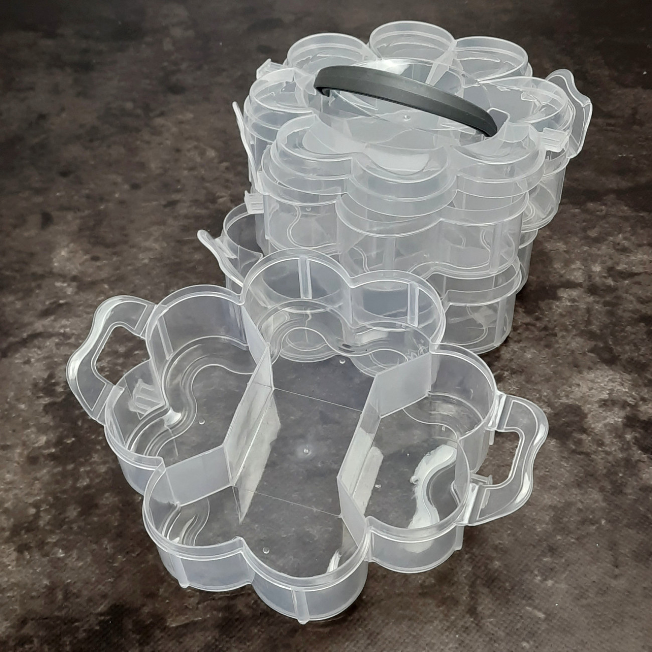 Бокс з ручкою на 3 яруси у формі квітки, прозорий