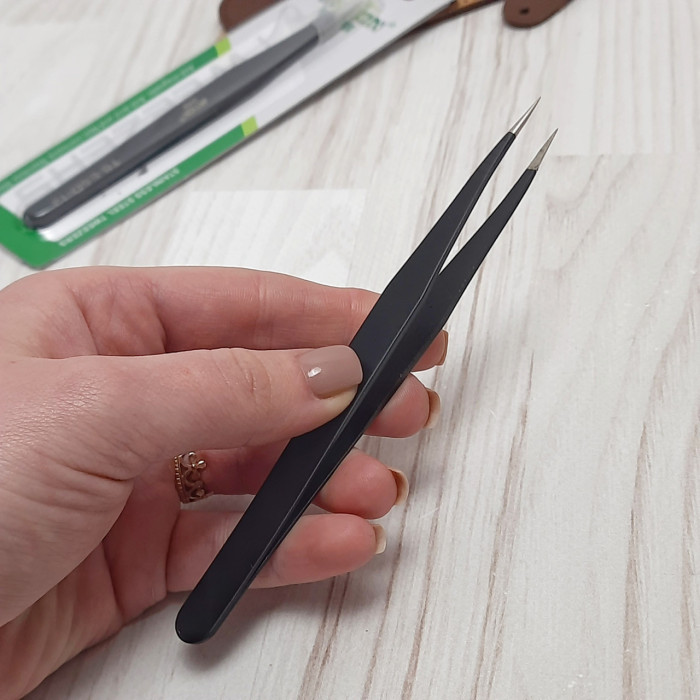 Антистатичний пінцет прямий Aktion TS-ESD-12, чорний