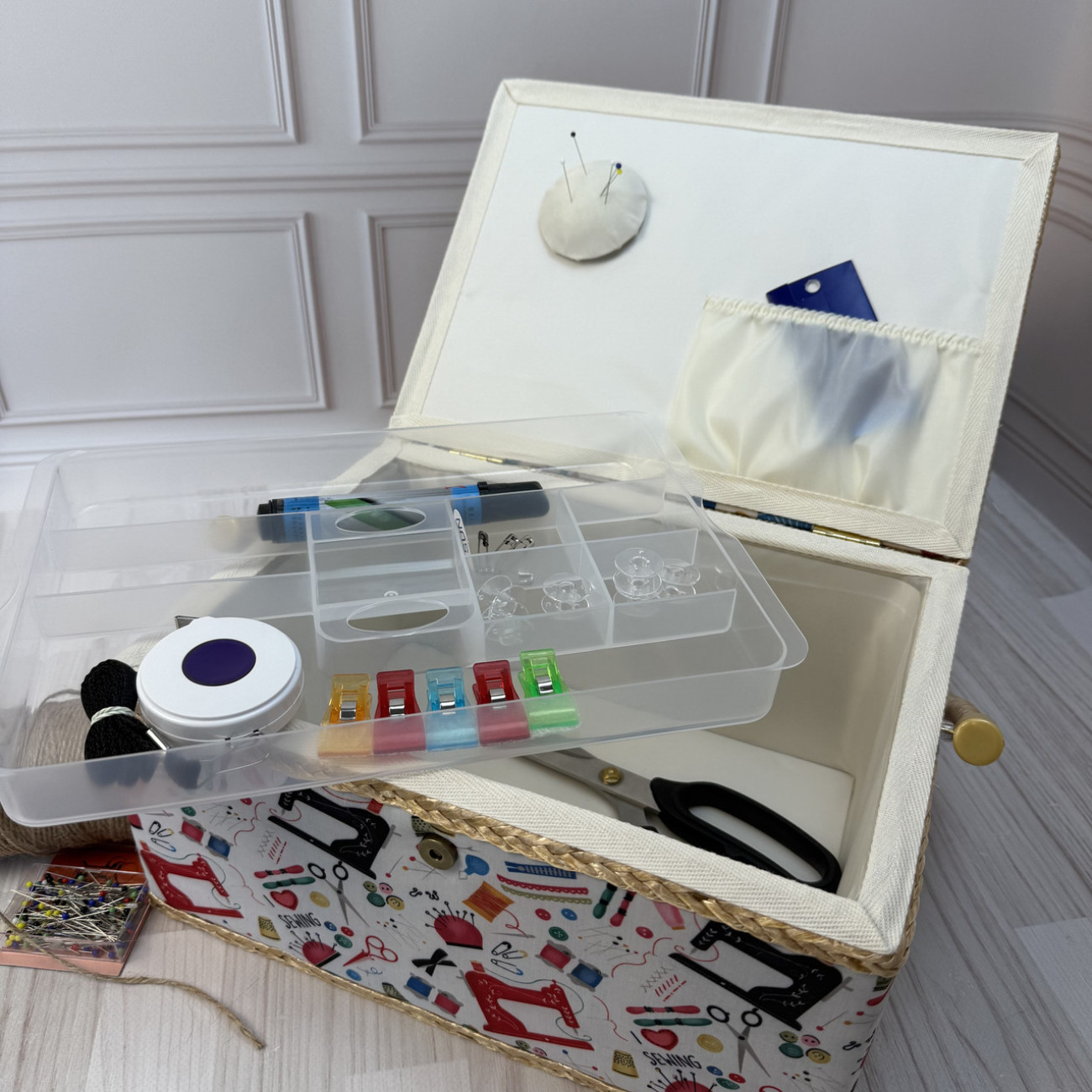 Скринька для рукоділля зі швейним малюнком, розмір L