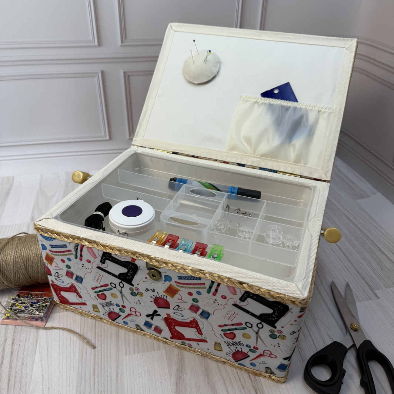 Скринька для рукоділля зі швейним малюнком, розмір L
