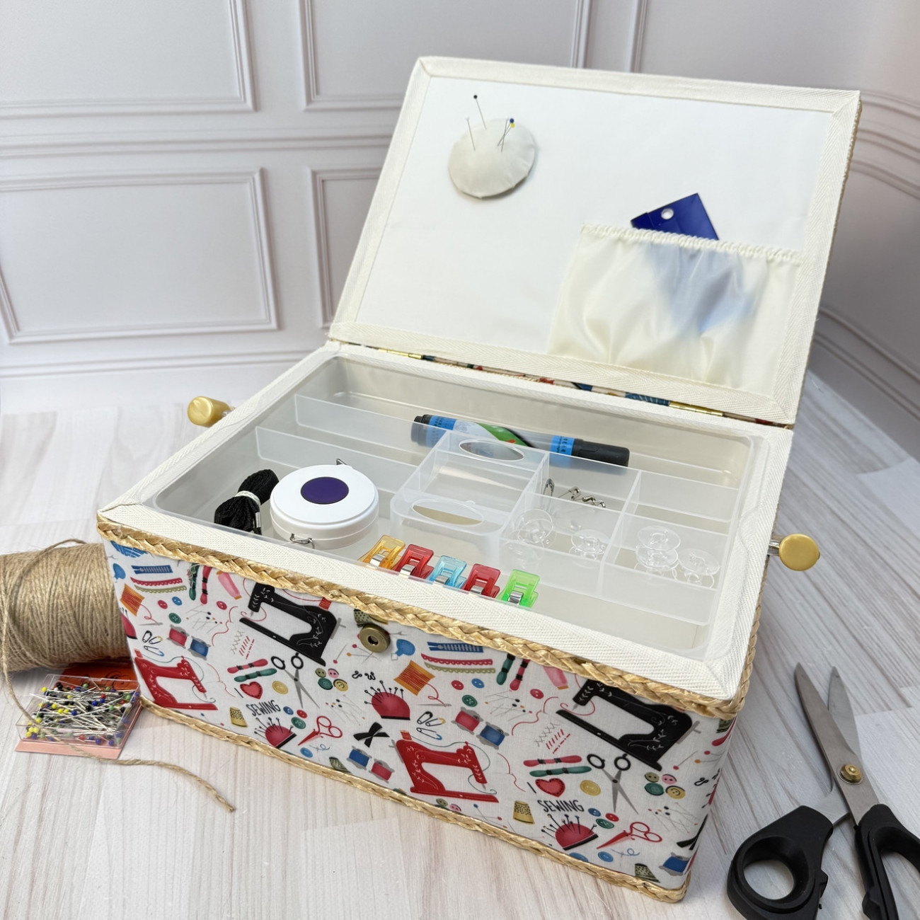 Скринька для рукоділля зі швейним малюнком, розмір L