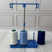 Стійка-тримач на 3 бобіни ниток з органайзером для шпульок для побутових швейних машин та оверлоків, синій