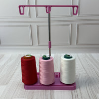 Стійка-тримач на 3 бобіни ниток з органайзером для шпульок для побутових швейних машин та оверлоків, рожевий