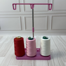 Стійка-тримач на 3 бобіни ниток з органайзером для шпульок для побутових швейних машин та оверлоків, рожевий