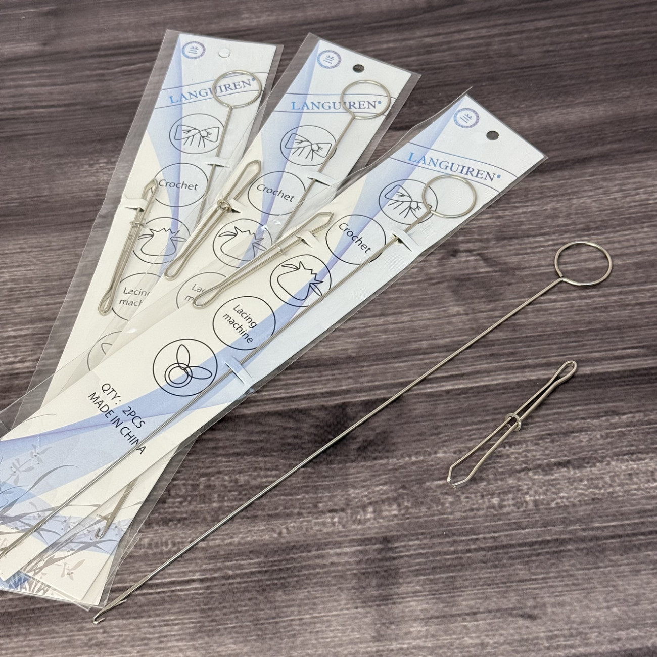 Набір резинковтягувач і спиця для вивертання руликів (інструменти для шиття та рукоділля)