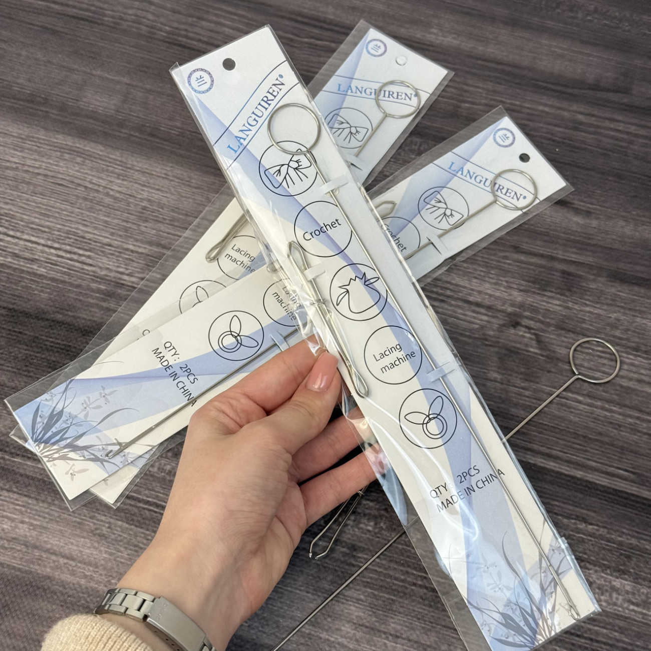 Набір резинковтягувач і спиця для вивертання руликів (інструменти для шиття та рукоділля)