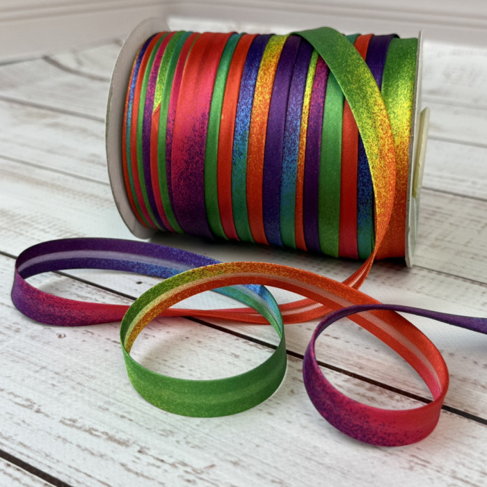 Косая бейка атласна 15 мм Веселка – тасьма для обробки зрізів і декору