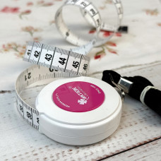 Рулетка, сантиметр кравецький, 150 см, біла з малиновою  серединкою