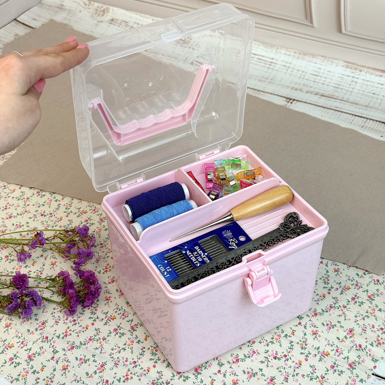 Органайзер - скринька для дрібниць квадратний, рожевий