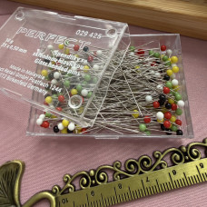 Кравецькі булавки PERFECT, зі скляними різнокольоровими голівками, 0,4*35 мм, 10 г