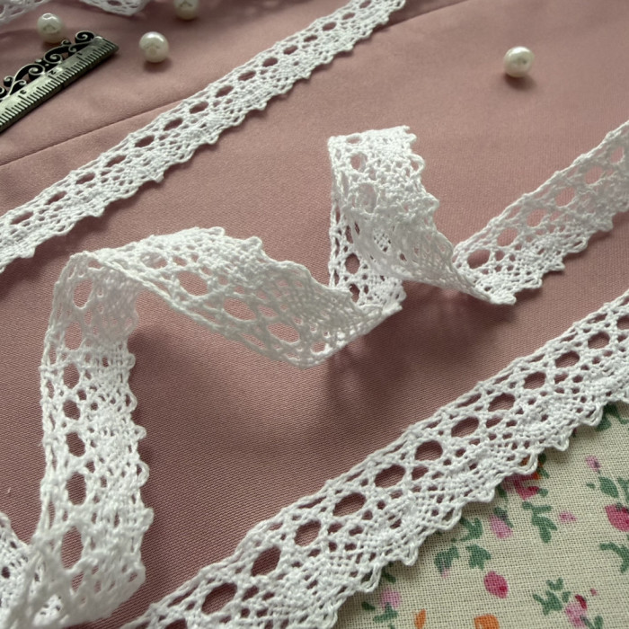 Мереживо бавовняне біле 1,7 см з ажурним краєм — для одягу, декору та рукоділля