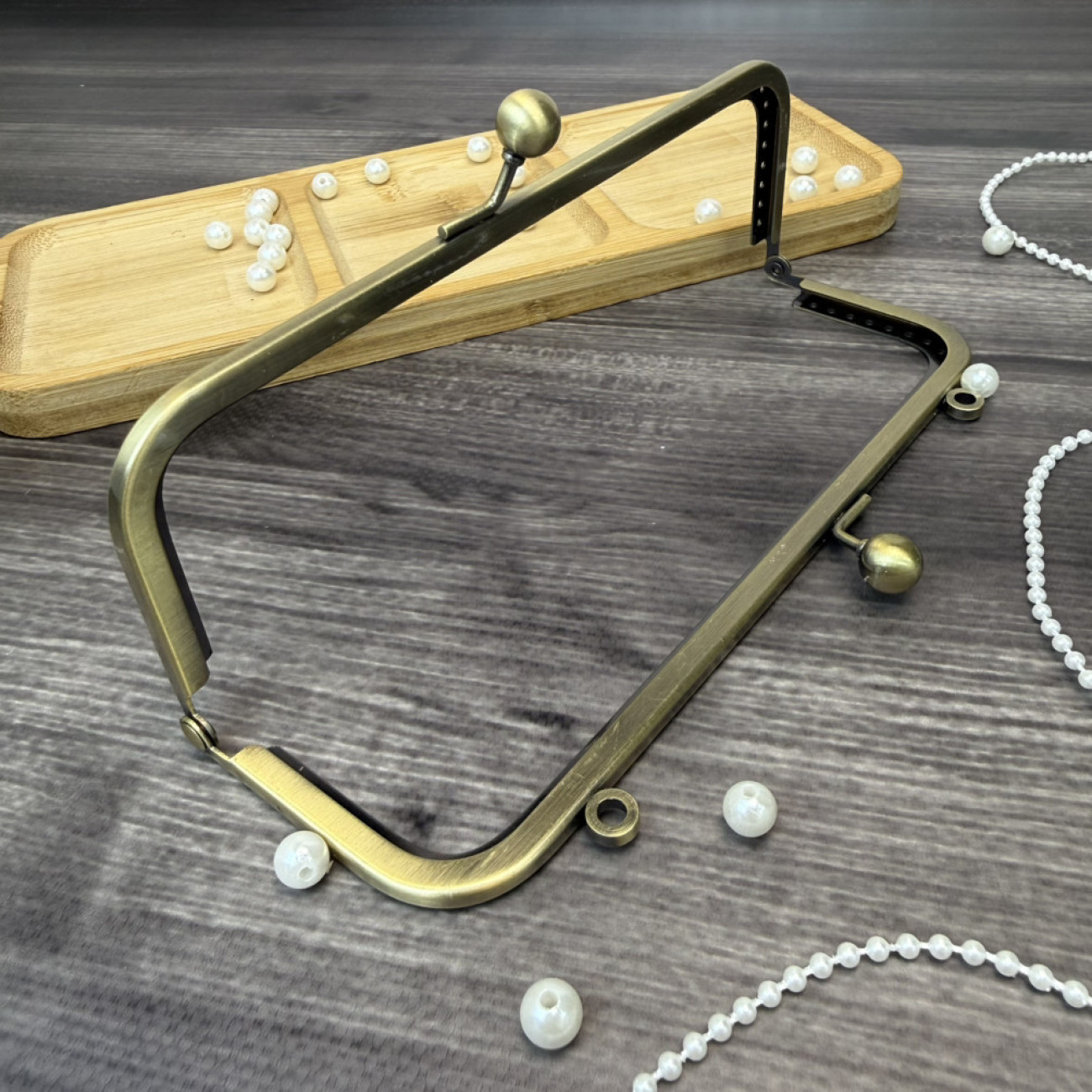 Фермуар металевий з вушками для ручок, бронза, 18×5 см — рамковий замок для сумок і гаманців