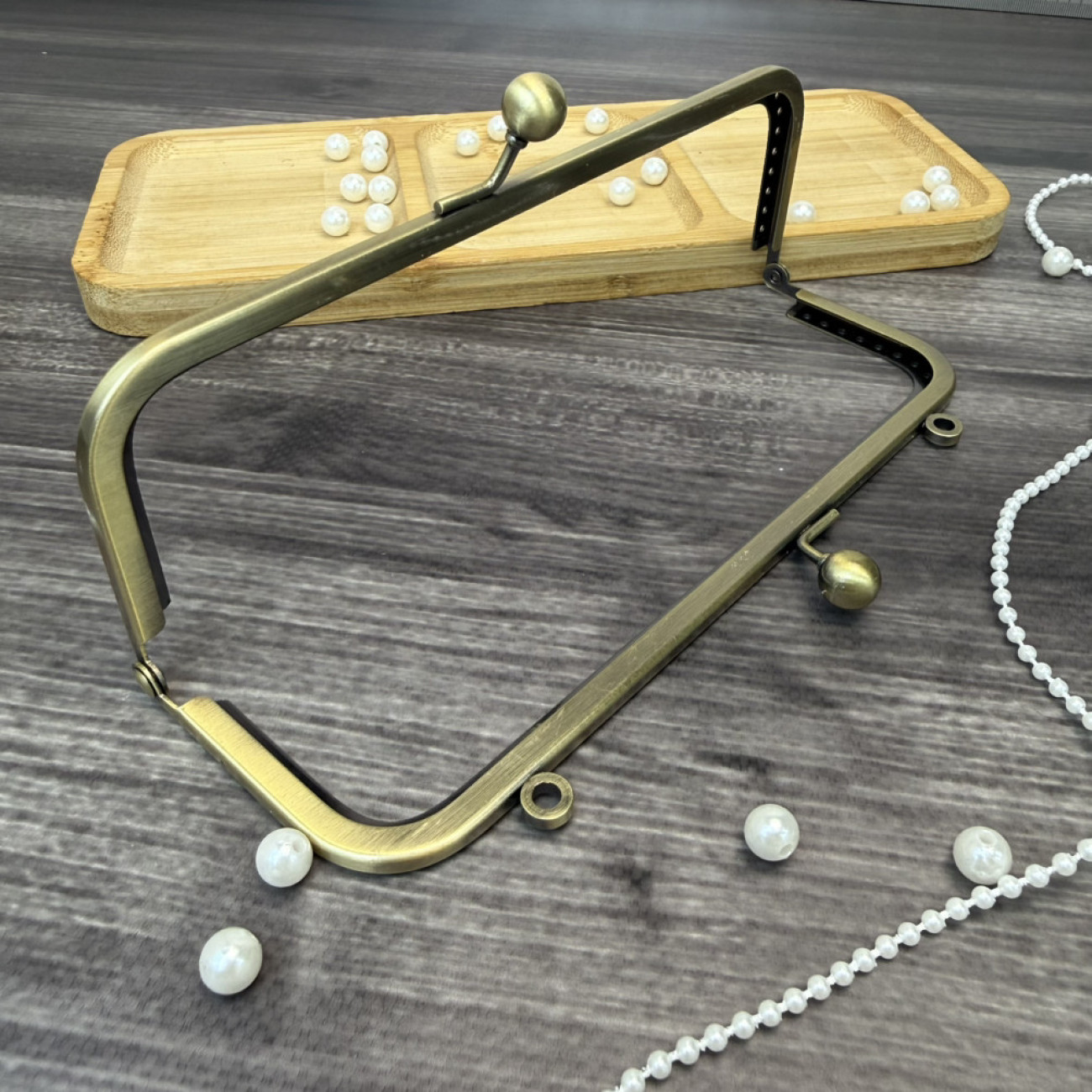 Фермуар металевий з вушками для ручок, бронза, 18×5 см — рамковий замок для сумок і гаманців