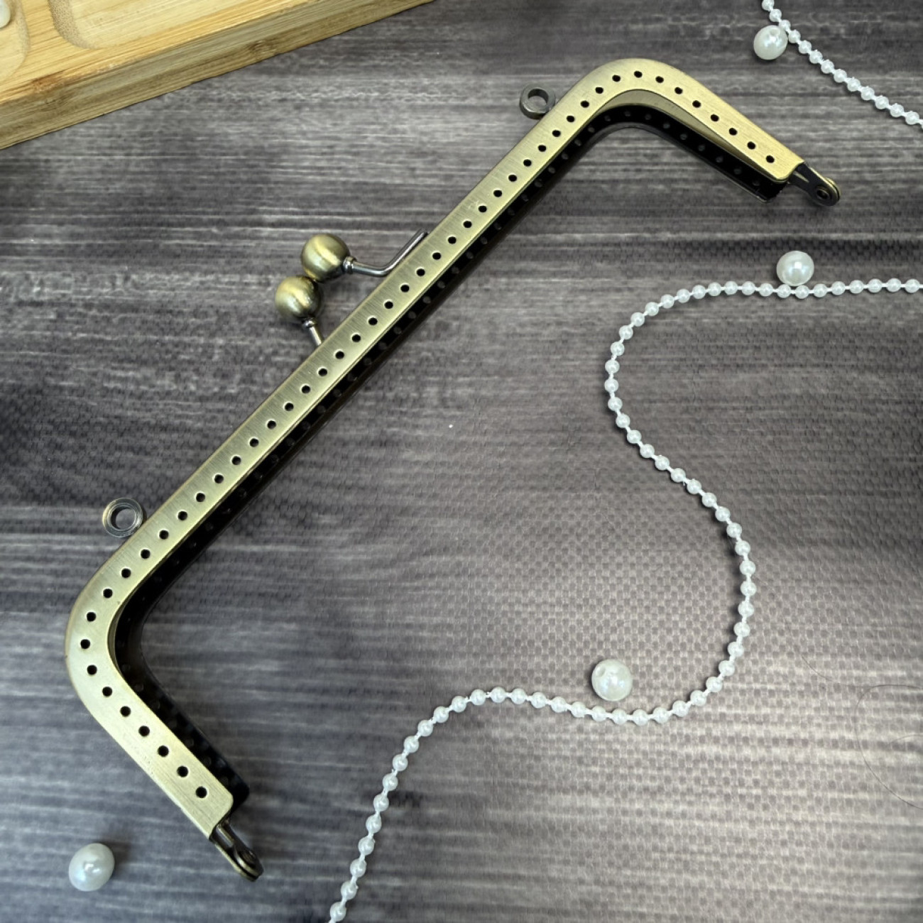 Фермуар металевий з вушками для ручок, бронза, 18×5 см — рамковий замок для сумок і гаманців