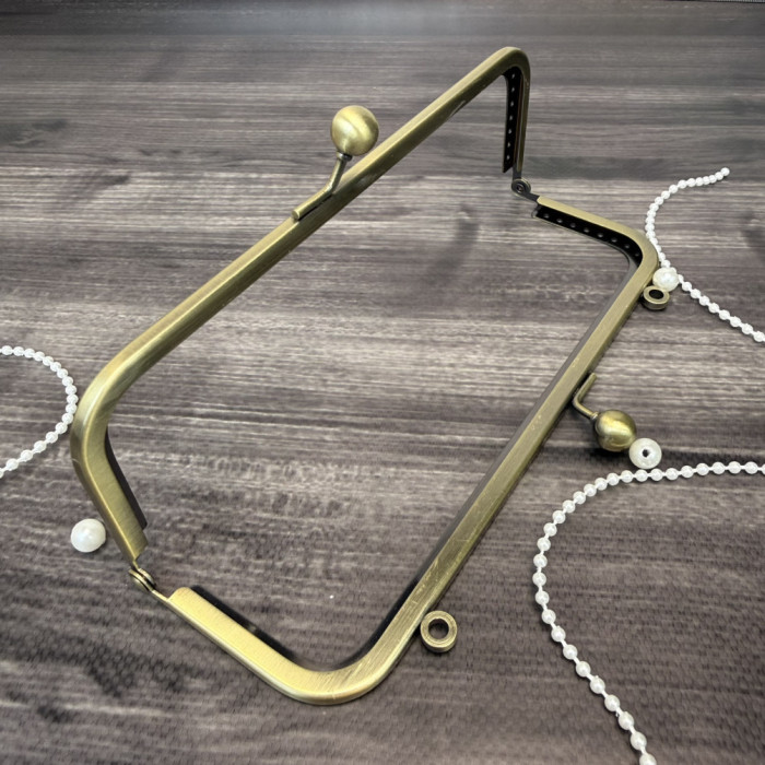 Фермуар металевий з вушками для ручок, бронза, 18×5 см — рамковий замок для сумок і гаманців