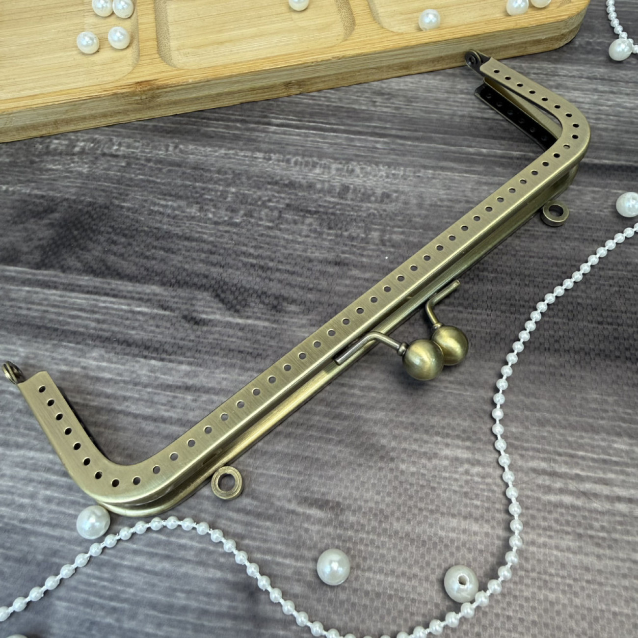 Фермуар металевий з вушками для ручок, бронза, 18×5 см — рамковий замок для сумок і гаманців