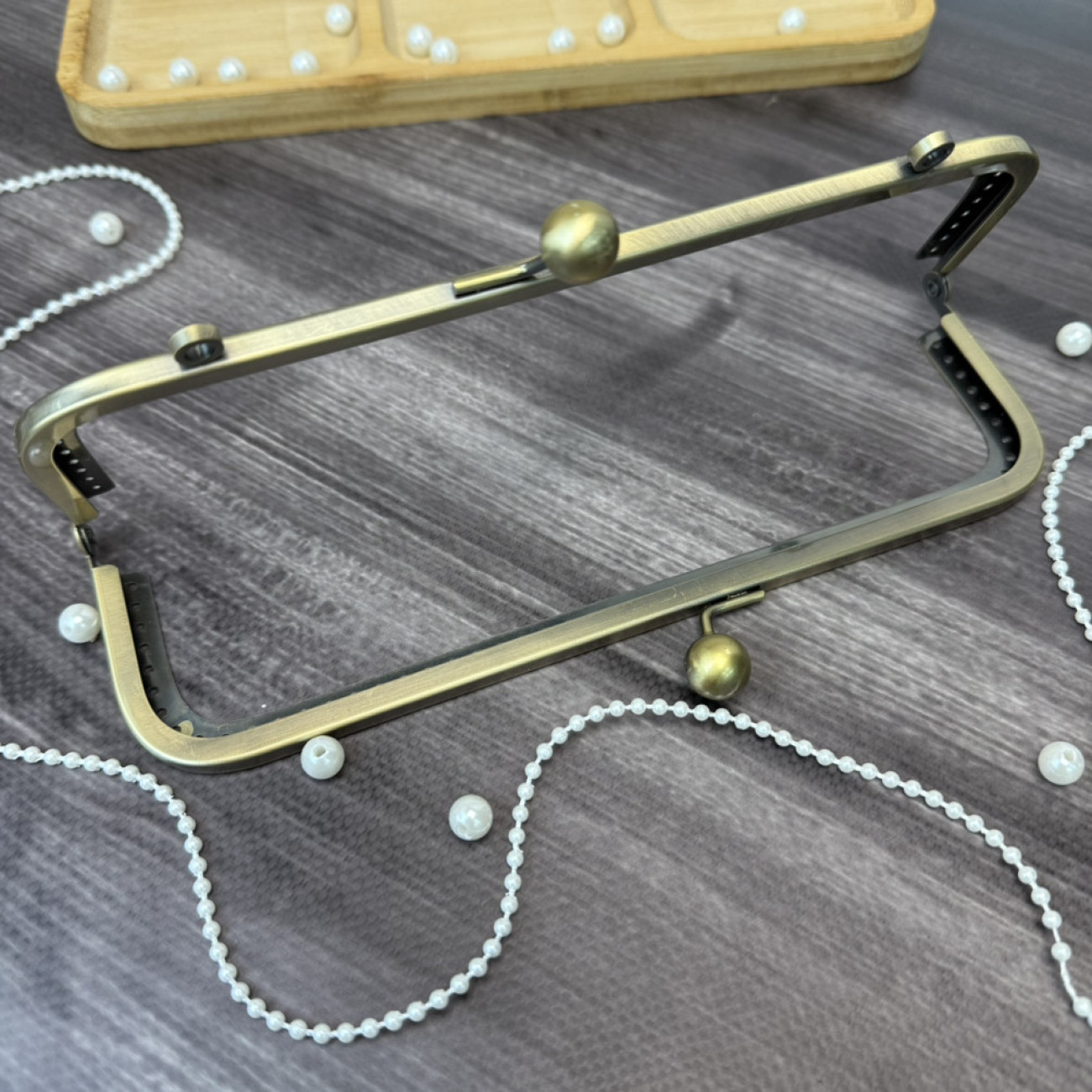 Фермуар металевий з вушками для ручок, бронза, 20×6 см — рамковий замок для сумок і гаманців