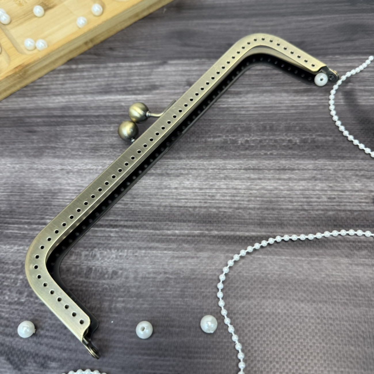 Фермуар металевий з вушками для ручок, бронза, 20×6 см — рамковий замок для сумок і гаманців