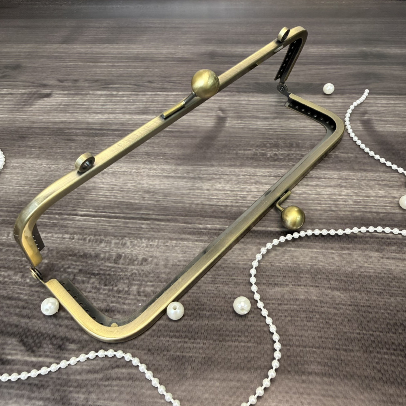 Фермуар металевий з вушками для ручок, бронза, 20×6 см — рамковий замок для сумок і гаманців