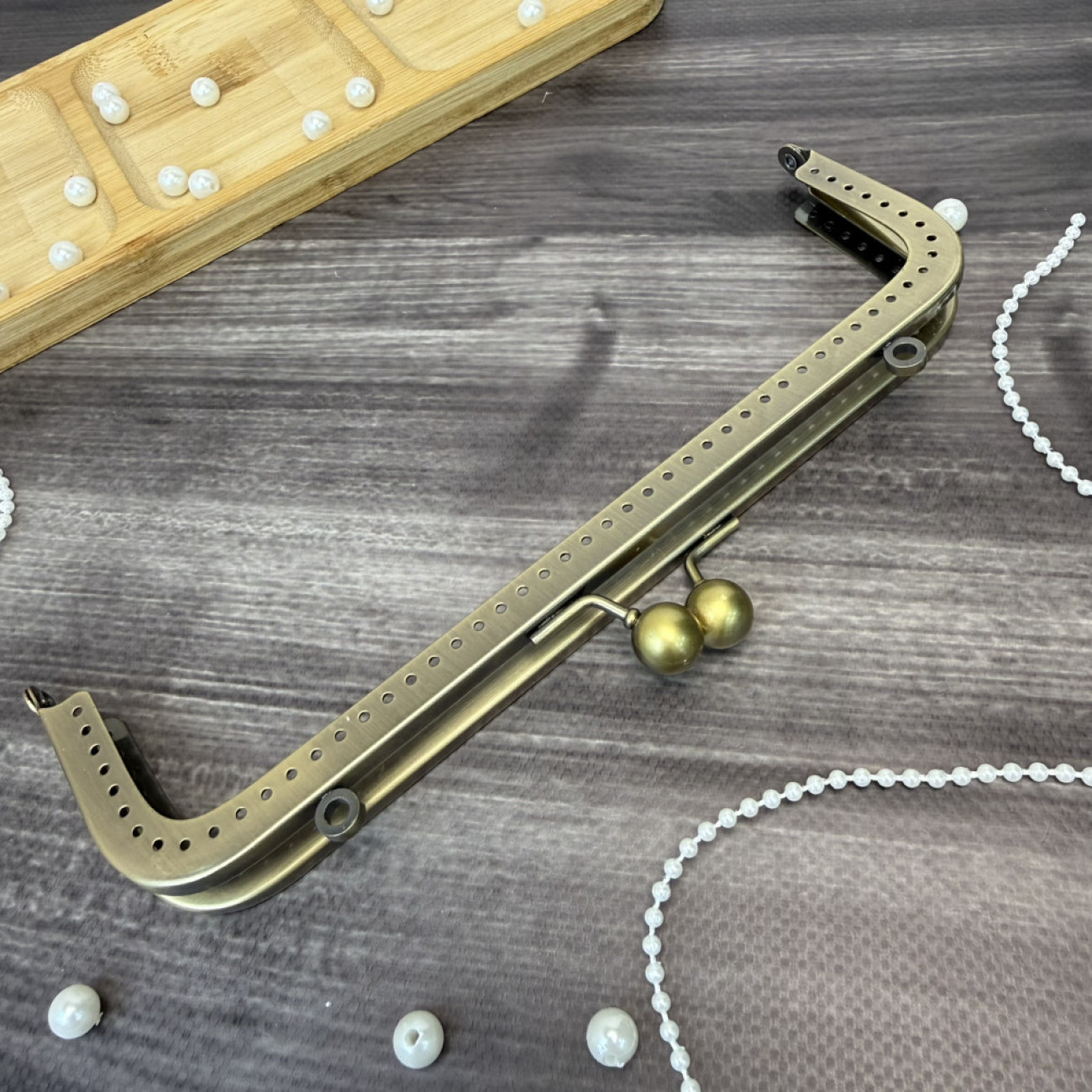 Фермуар металевий з вушками для ручок, бронза, 20×6 см — рамковий замок для сумок і гаманців